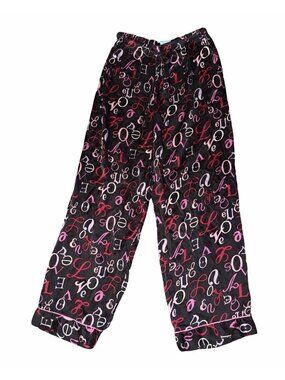 Nick & Nora Vintage 100% Silk Love  Pajama Pants Soft Pink Red White Sz S Luxe